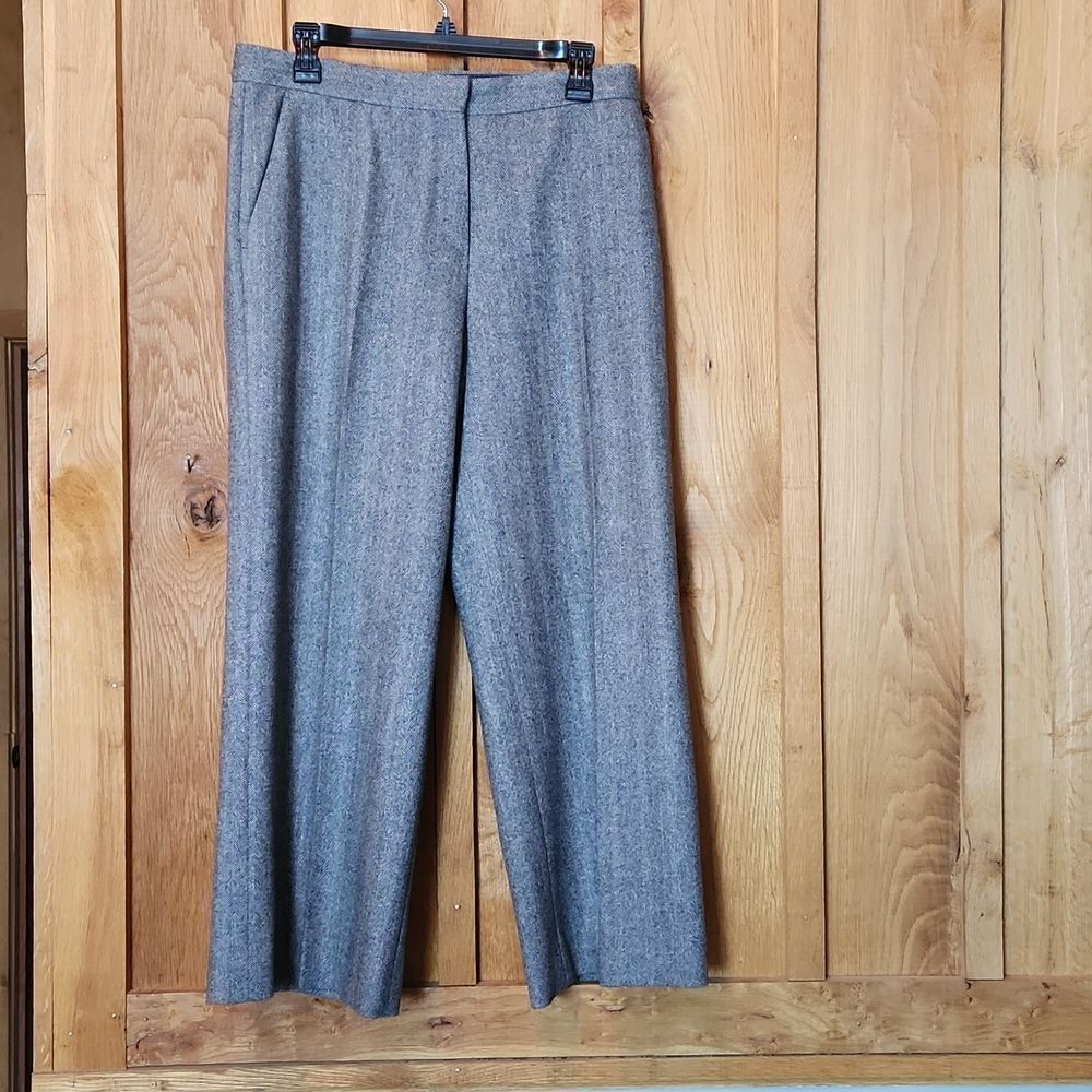Jil Sander Luxury Designer 100% Virgin Wool Wide Leg Dress Pants, Size 4, Grey